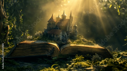 Enchanted Castle Rising from an Antique Book