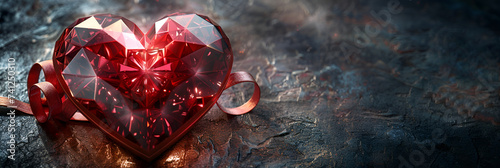    Crystal heart and red diamond symbolizing love because it is a very resistant stone and of incomparable hardness it has become the symbol of durability and constancy for eternal love   photo