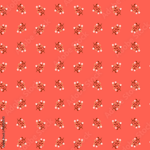 Cute modest spring botanical fabric pattern Simple flowers isolated on a peach orange background