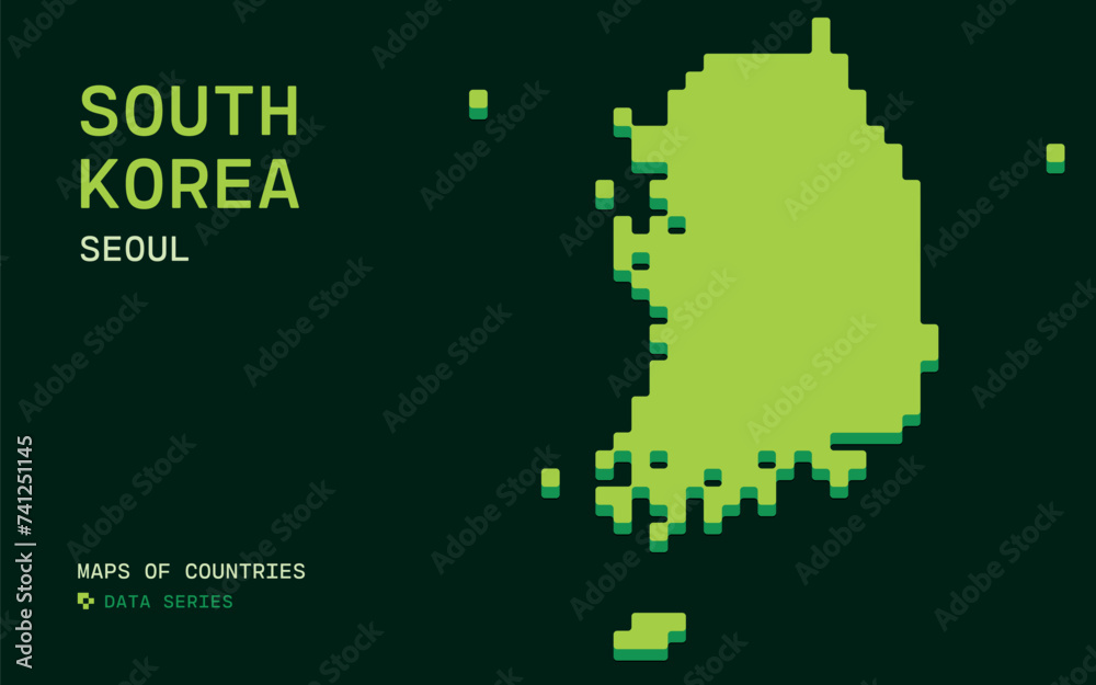 Fototapeta premium South Korea Map Shown in Pixel Data Pattern. Icloud Countries Set