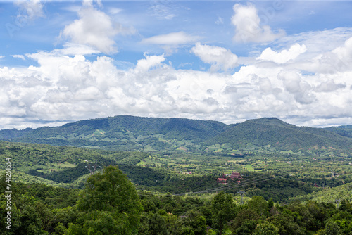 Mountain view with blue sky and white clouds