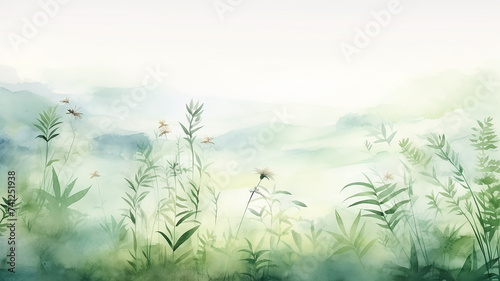 Wildflowers on a green background, greeting card in watercolor style