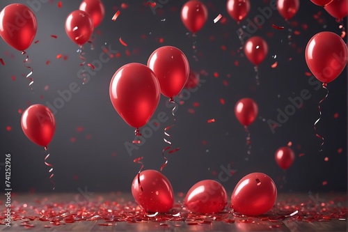 Wallpaper Mural Festive background with bright red balloons falling confetti blurred background and side lighting Torontodigital.ca