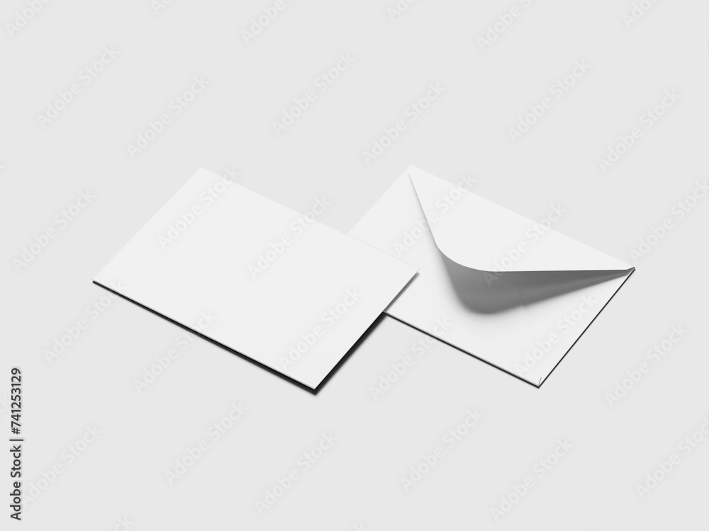 High Level White Blank Envelope Mockup 3D Render Front View and Back View Envelope High Level White Blank Envelope Mockup 3D Render Front View and Back View Envelope