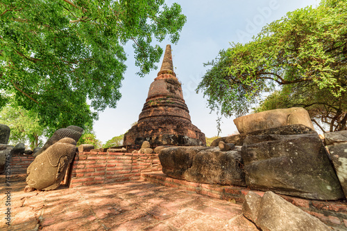 Scenic ruins of the Wat Ratchaburana in Ayutthaya, Thailand photo