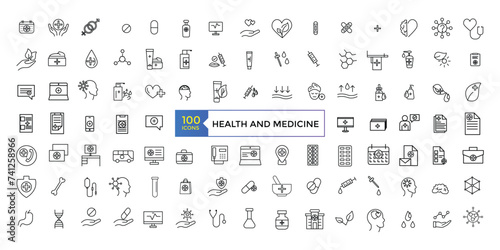 Health and medicine line icons collection. UI icon set in a flat design. Outline icons pack. Vector illustration