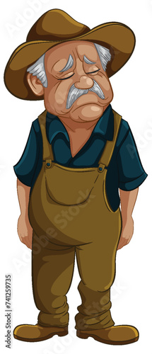 Cartoon of an elderly farmer looking tired and sad.