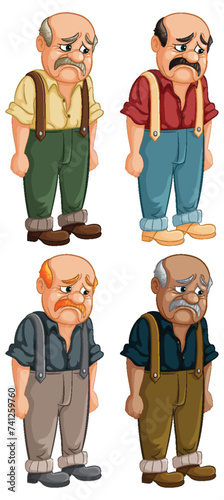 Four elderly men with various sad expressions.