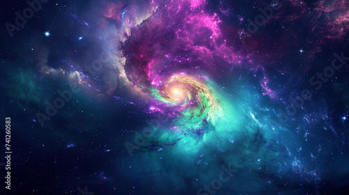 In this mesmerizing image, a colorful space galaxy unfolds. Generative Ai
