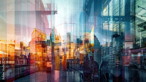 Multiple exposure of modern abstract glass architectural forms