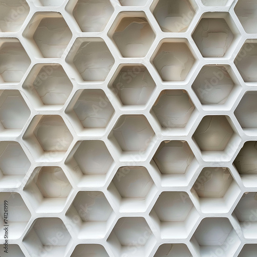 Close-up of a white honeycomb pattern, precise and uniform