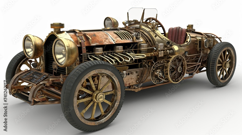 Fototapeta premium A powerful, imposing vehicle adorned with gears and rivets.