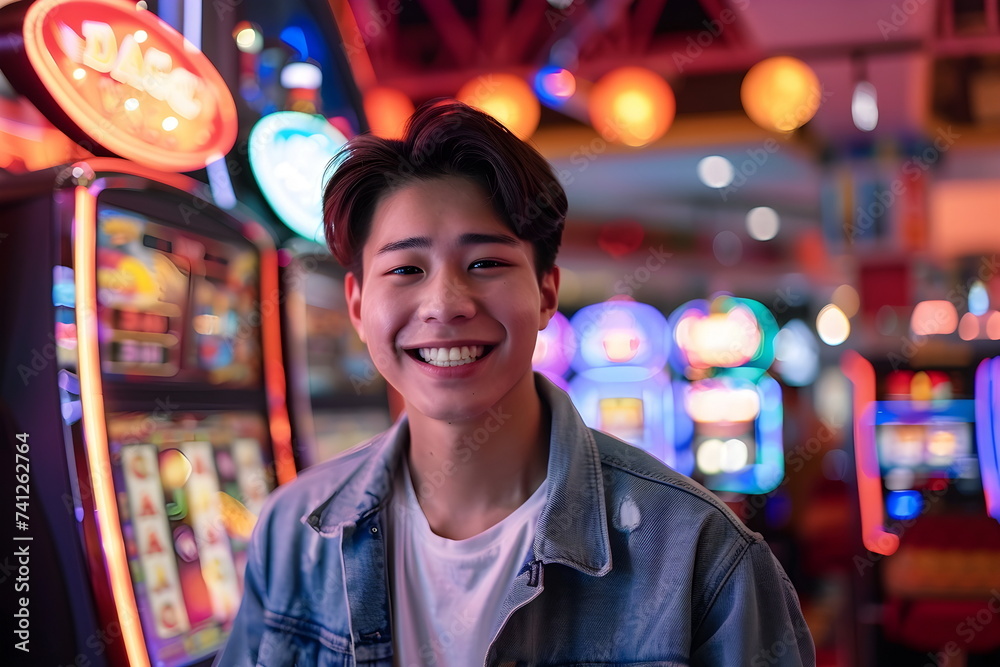Portrait of a chinese man standing in a casino