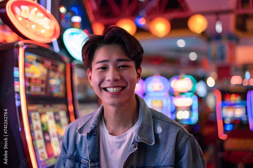 Portrait of a chinese man standing in a casino Portrait of a chinese man standing in a casino