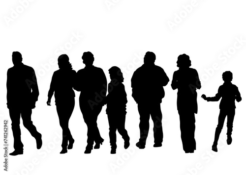 Big crowds people walking on white background