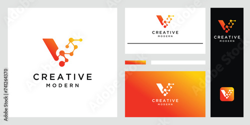 Modern meta ball ,molecule,  neuron, biotechnology  ,atom, DNA, initial letter V vector logo design