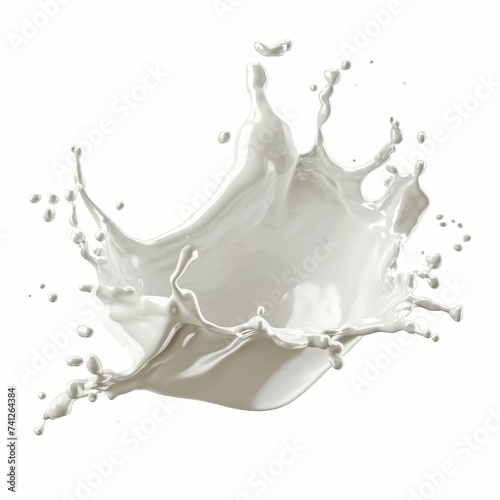 3d render  milk splash isolated on white background. White paint splashing. Cosmetics moisturizing lotion  Generative AI