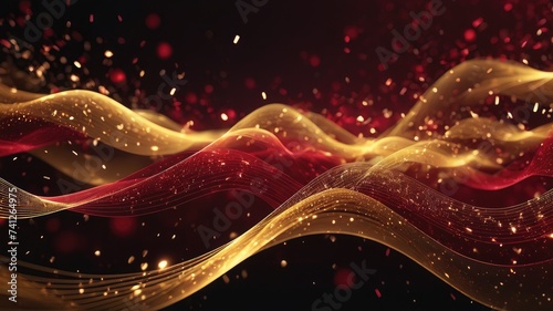 Abstract golden background, golden wallpaper, blue wavy website banner, golden wallpaper and particles background, glowing wavy lines wallpaper, red background