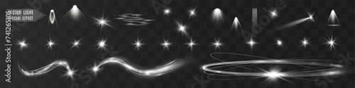 Light white wave and spotlight shine effect,glow line sparkle shine. Silver white wavy effects.