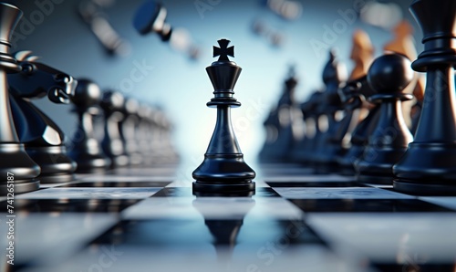 3d render, chess game aggressive move, black bishop chess piece attacks. Business planning, strategic concept, Generative AI