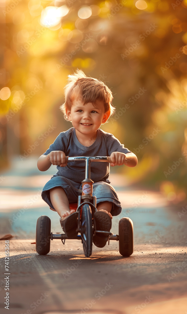 cute little boy is riding his pedal car outdoor in park cute little boy is riding his pedal car outdoor in park