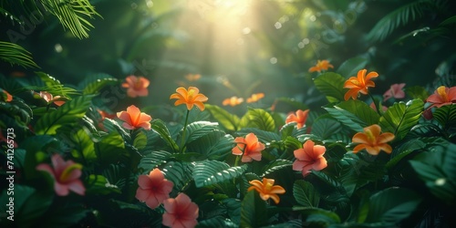 Sunlight Filters Through the Canopy Illuminating a Lush Garden of Vibrant Wildflowers, Generative AI