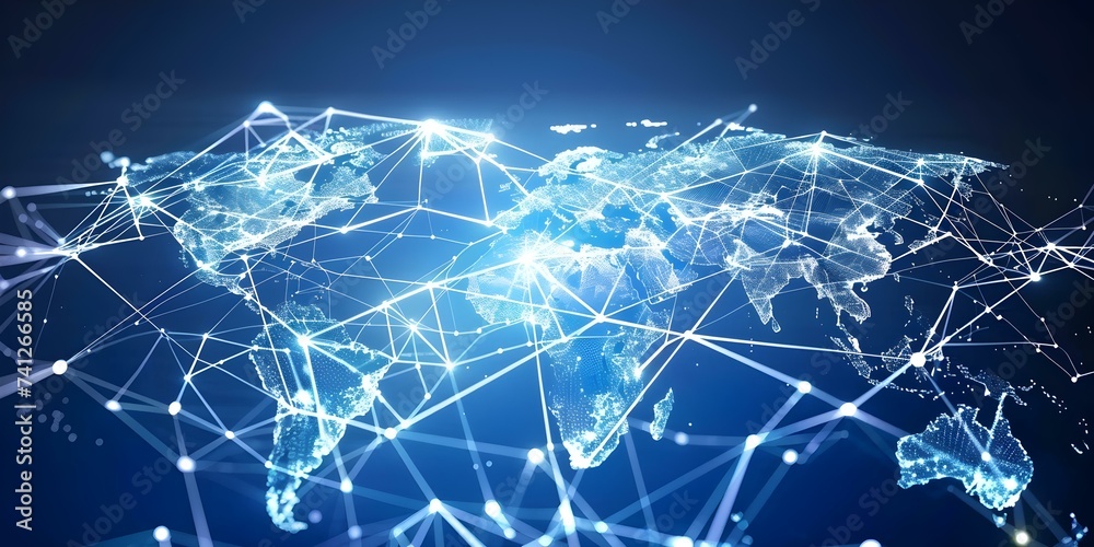 Global Network Facilitating Internet Commerce and Telecommunications Worldwide. Concept Online Transactions, Telecommunication, Global Networking, E-commerce, International Connectivity