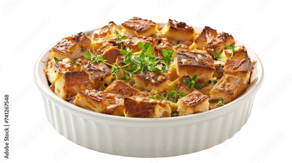 Bread Pudding on isolated on transparent png background. Generative ai