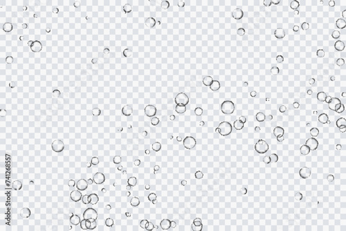 Air bubbles, oxygen, champagne crystal clear, isolated on a transparent background of modern design. Vector illustration of EPS 10.