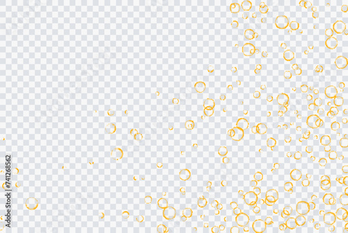 Golden air bubbles, oxygen, champagne crystal clear, isolated on a transparent background of modern design. Vector illustration of eps 10.