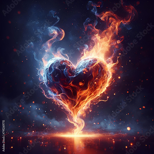 burning love heart on fire digital art isolated photo