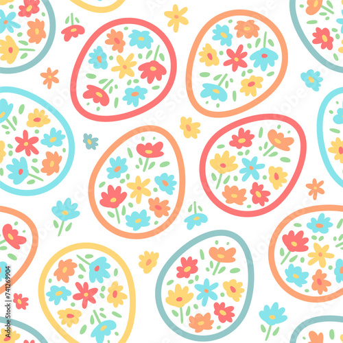 Easter Eggs, flower with seamless ornament pattern