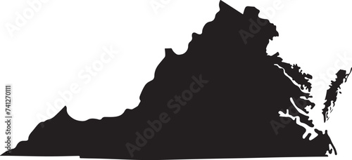 Virginia vector map silhouette isolated on white background. High detailed illustration. United state of America country. Virginia map. photo