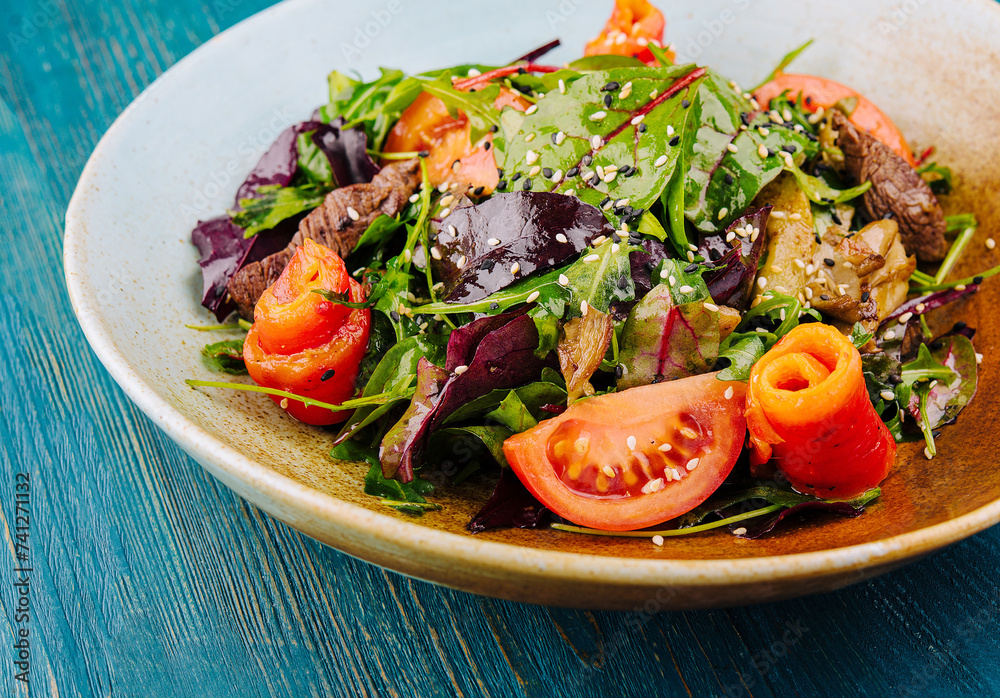 Warm salad with grilled meat and vegetables Warm salad with grilled meat and vegetables
