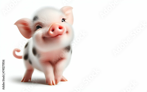 Happy young pig  on white background. Funny animals emotions ai generative