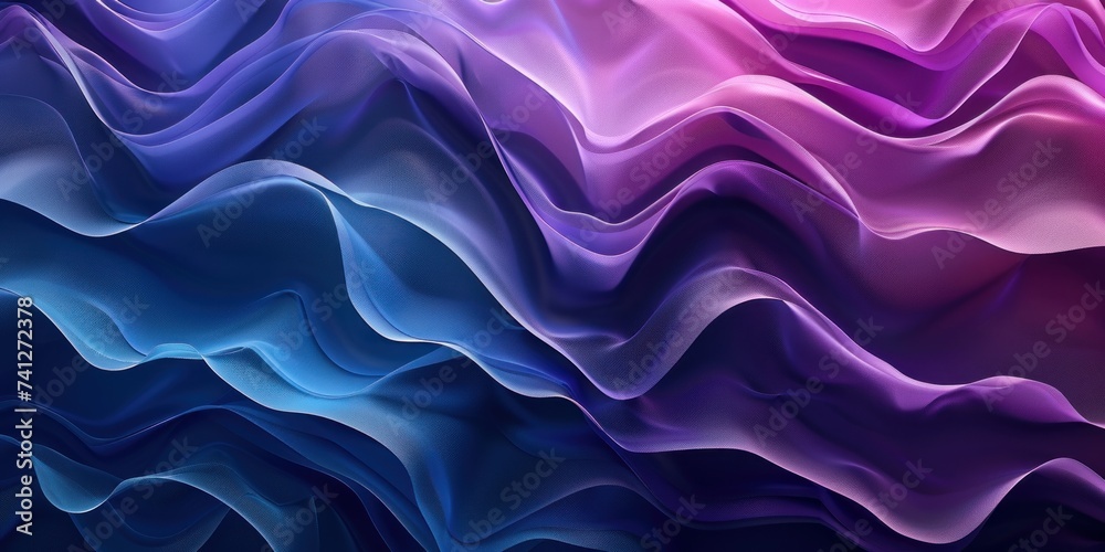 Obraz premium Abstract digital art depicting waves of silk fabric in vibrant purple and blue hues, symbolizing fluidity and elegance.