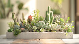 Artistic Arrangement of Succulents in a Modern Geometric Concrete Planter, Indoor Botanical Garden Display, Eco-Friendly Home Decor with Natural Light