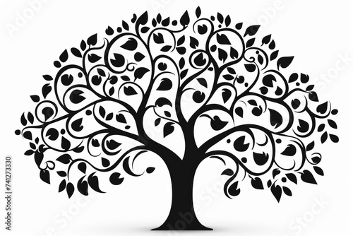 Black and White Tree with Leaves