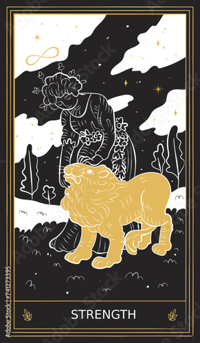 The Strength Tarot Card Major Arcana in Vector Illustration