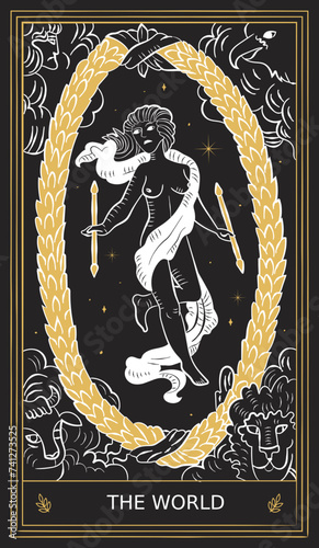 The World Tarot Card Major Arcana in Vector Illustration