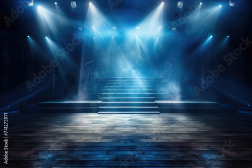 Dramatic Empty Stage with Stairs and Spotlights photo
