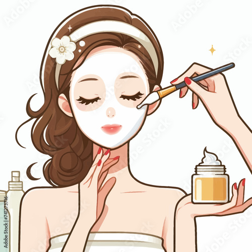 Young pretty girl applies clay mask on face for treatment her face skincare make up spa beauty face
