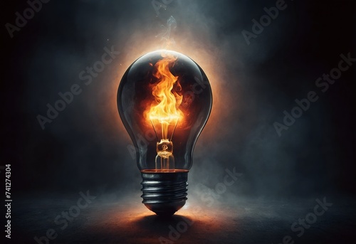 a light bulb with a fire burning inside it