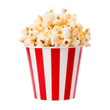 Bucket of popcorn isolated on white and transparent background. Ideal for use in advertising. Generative ai