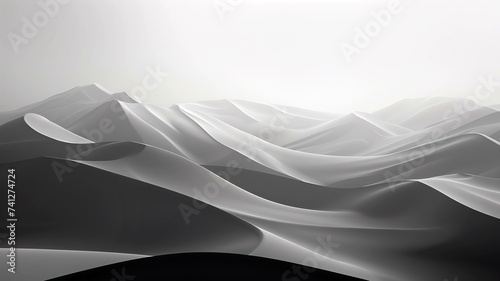 A stunning monochrome landscape of hills or dunes, rendered in grayscale with a smooth, flowing texture that gives a serene and tranquil visual effect.Background concept. AI generated.