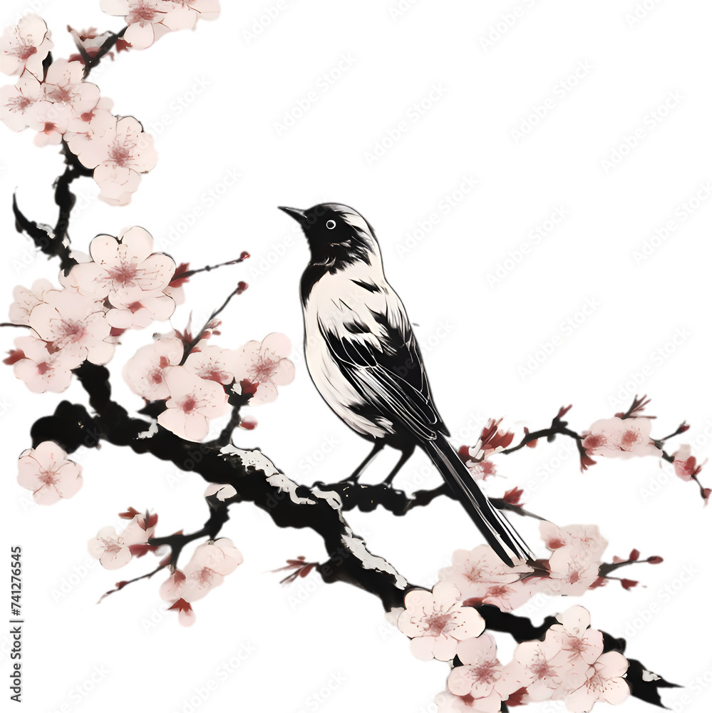 Fototapeta premium Bird painting, Traditional Japanese brush painting style..