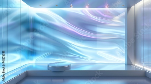 Futuristic Stage with Glowing Blue Glass for Showcasing