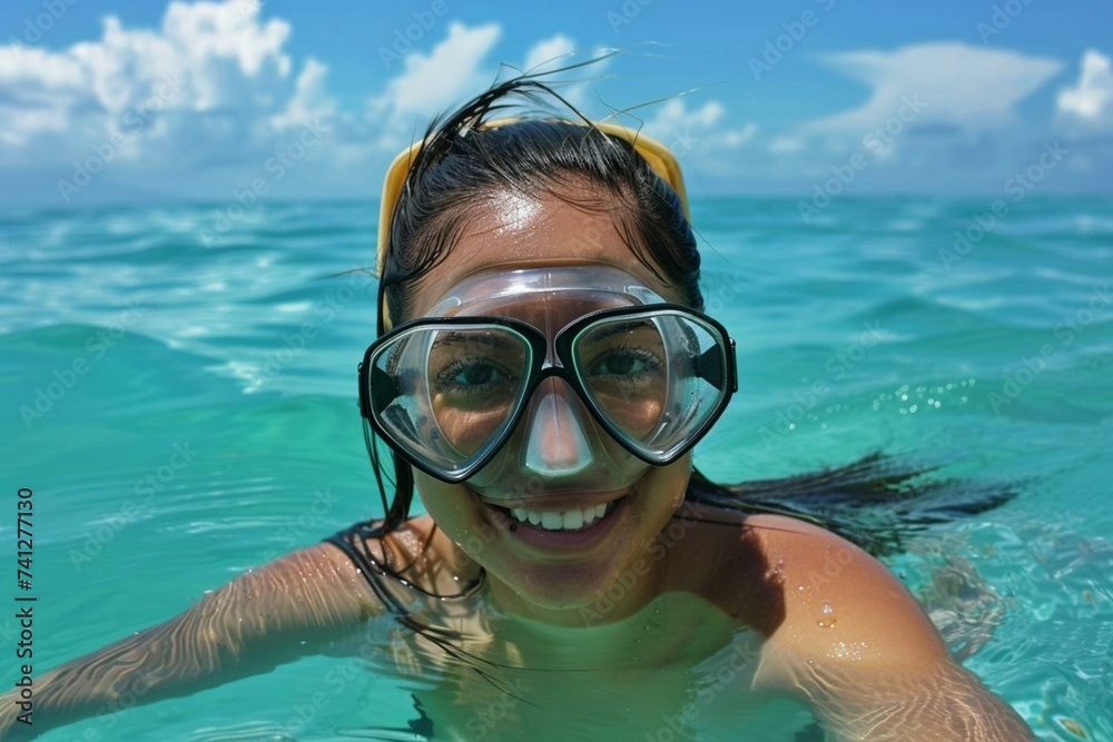 Aquatic Adventure: Woman Snorkeling in the Clear Ocean Waters - Underwater Exploration, Serene Seaside Escape, and Nature's Beauty Unveiled
