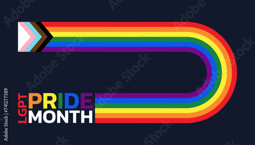LGBTQ pride rainbow flag with pride text. Pride month celebration concept. Element for banner. Vector EPS10.