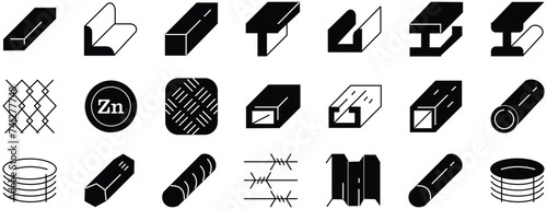 Steel Products, icon set. Symbol Collection in transparent background.